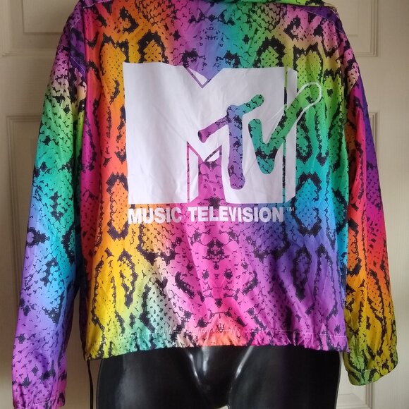 MTV windbreaker jacket Rainbow 1/4 zip hoodie size - Picture 4 of 6